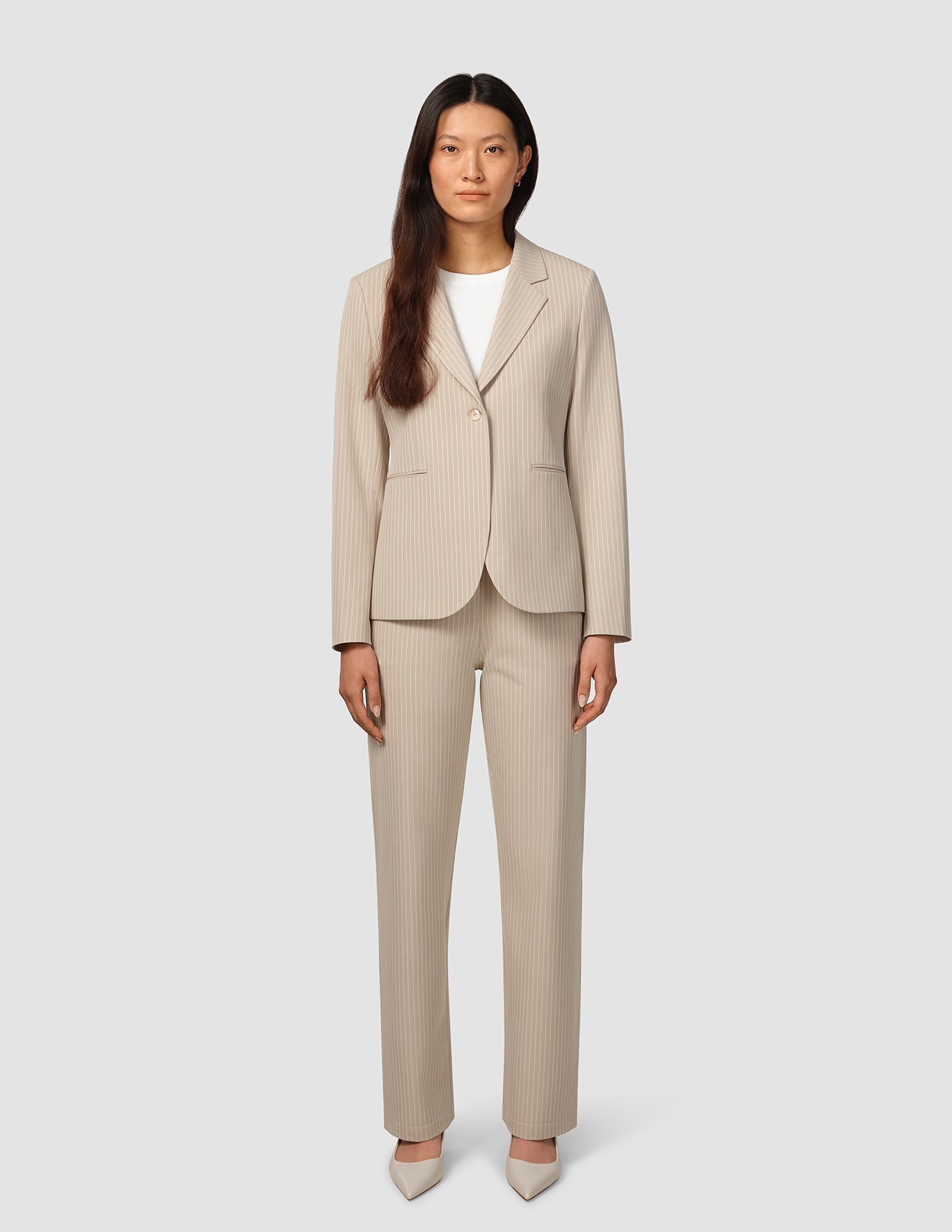 Essential Suit Island Sand Pinstripe Fitted Blazer & Straight Pants